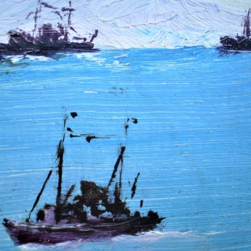 Θαλασσογραφία ελαιογραφία από Πάργα μεταχειρισμένη, υπογεγραμμένη Β. Ιωακείμ