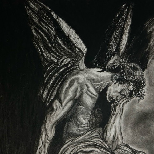 Handmade charcoal drawing signed, new