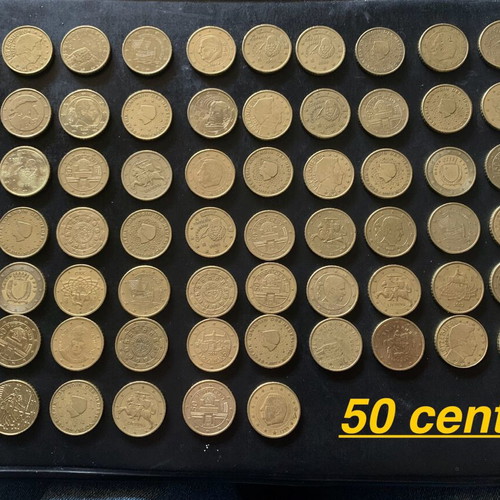 Euro coin collection used with 10, 20, 50 cent and 1 euro coins