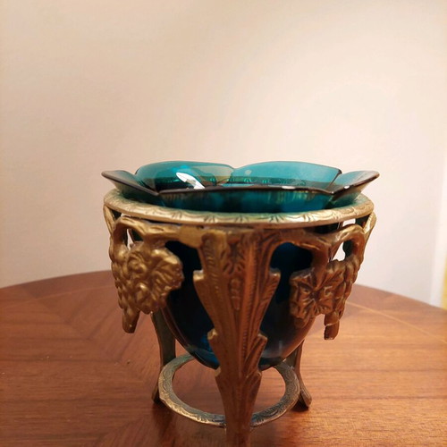 Vintage glass petrol planter with metal base like new