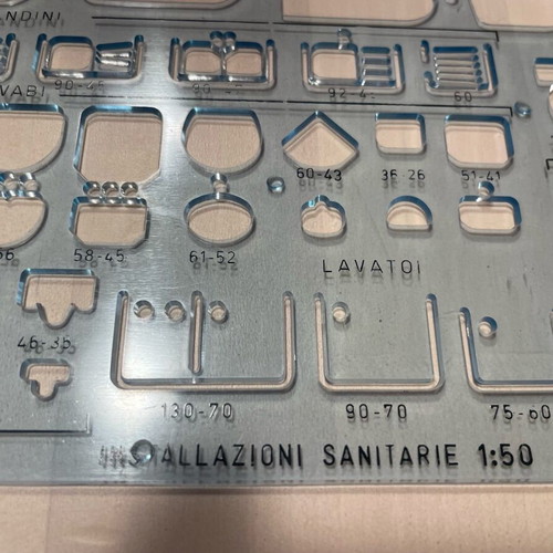 Architectural drawing ruler used with sanitary fixtures 1:50 scale