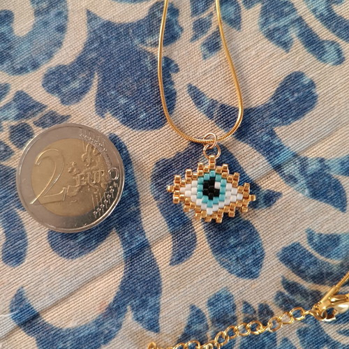 Evil Eye Necklace with Handmade Miyuki Beads, Stainless Steel Chain