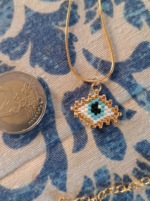 Evil Eye Necklace with Handmade Miyuki Beads, Stainless Steel Chain