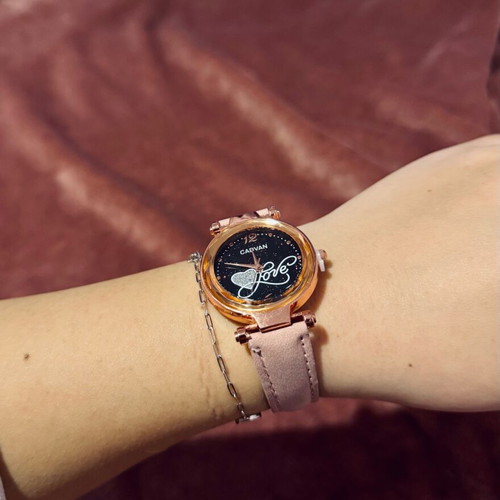 Women's watch new with pink velvet strap and gold details