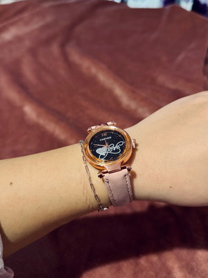 Women's watch new with pink velvet strap and gold details