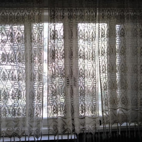 Handmade knitted curtains 3 panels in excellent condition