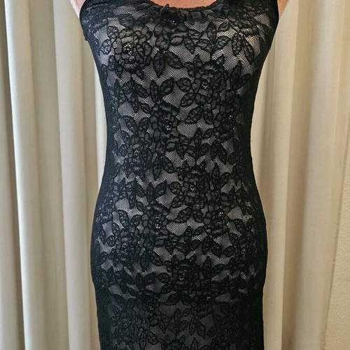 Black lace dress with beige lining size M new