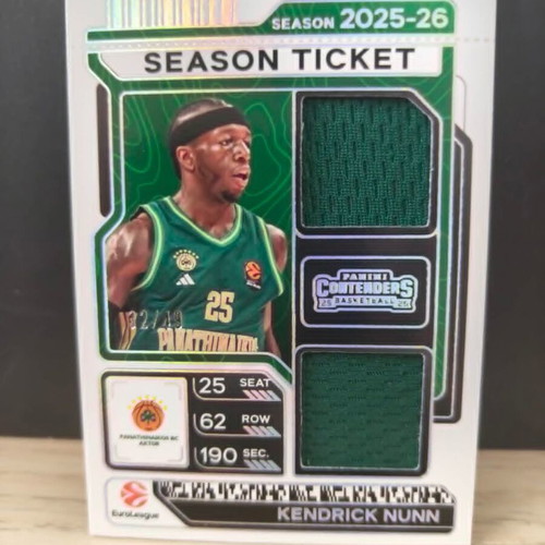 2025-26 Panini Contenders Euroleague Panathinaikos Kendrick Nunn Dual Jersey