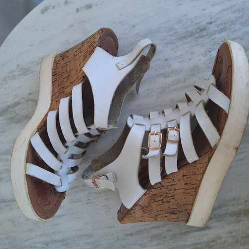Platform sandals Fashion Icon used, white straps, cork sole, size 41