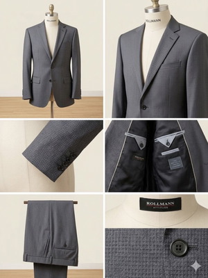Rollmann Attitude men's suit, steel blue slate, slim fit