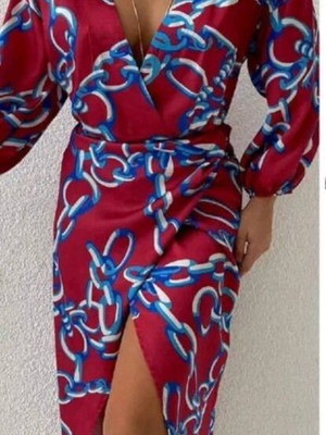 Zara dress new, burgundy with blue, size S-M