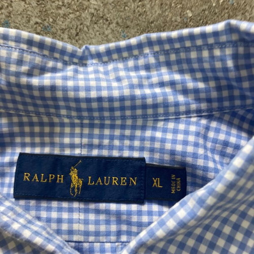 Ralph Lauren long sleeve shirt XL, white light blue checked, pink pony