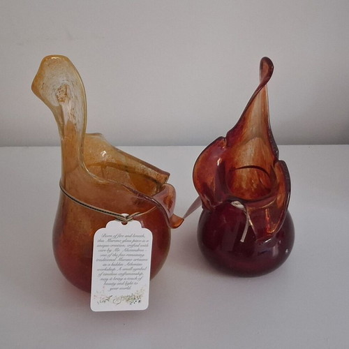 Ζευγάρι χειροποίητα βάζα από art glass στυλ Murano