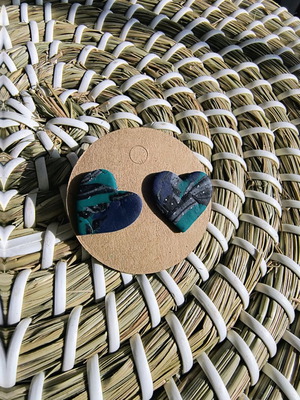 Handmade heart earrings made of polymer clay new
