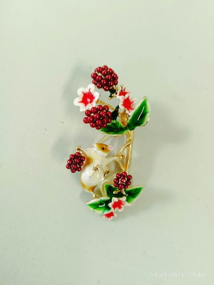 Enamel brooch with squirrel and colorful details, new