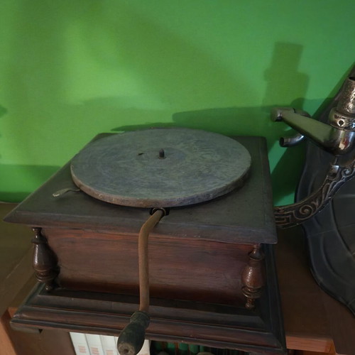 Wooden gramophone collectible, hand-crank operation, like new