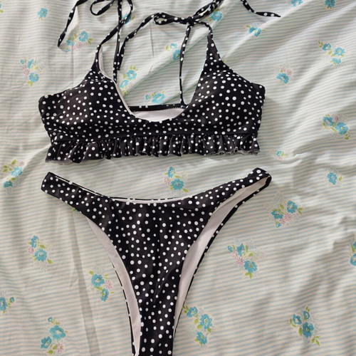Polka Dot Bikini with Frill top, like new, size M