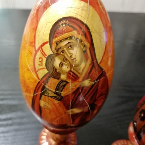 Handmade painted eggs used, set of 7 with Orthodox images