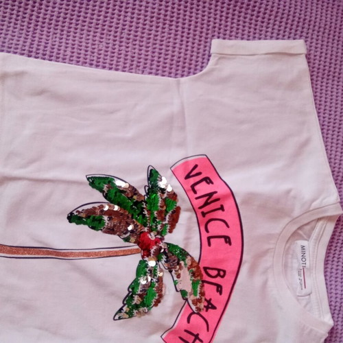 Minoti white girls' t-shirt with sequins, age 3-4