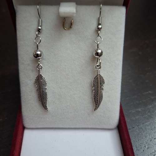 Boho Ethnik Feather Earrings Stainless Steel New, Silver