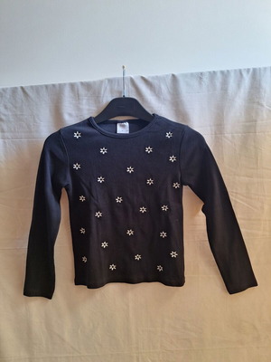 Zara Kids embroidered black ribbed long sleeve top, size 10