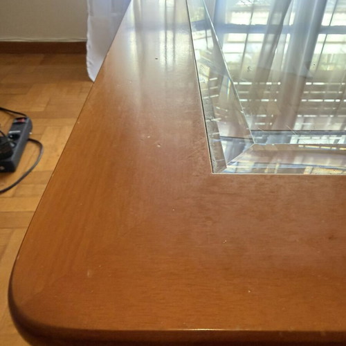 Coffee table set used, wooden with glass surfaces