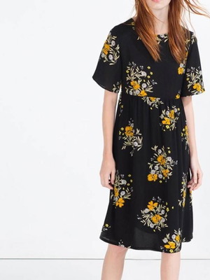 Zara black floral midi dress XS like new
