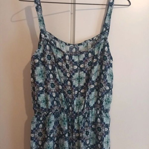 Handmade printed jumpsuit with straps and elastic waist, size M, used