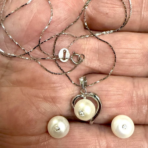 Silver 925 Jewelry Set with Natural Pearls and Swarovski