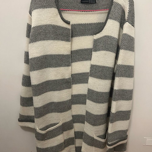 Striped cardigan used, white and gray, size S