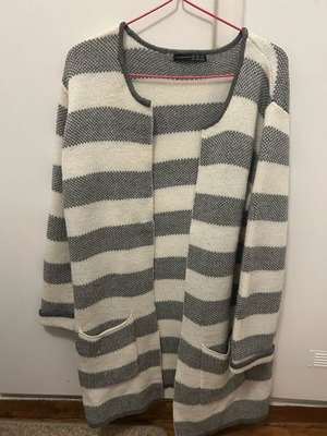 Striped cardigan used, white and gray, size S