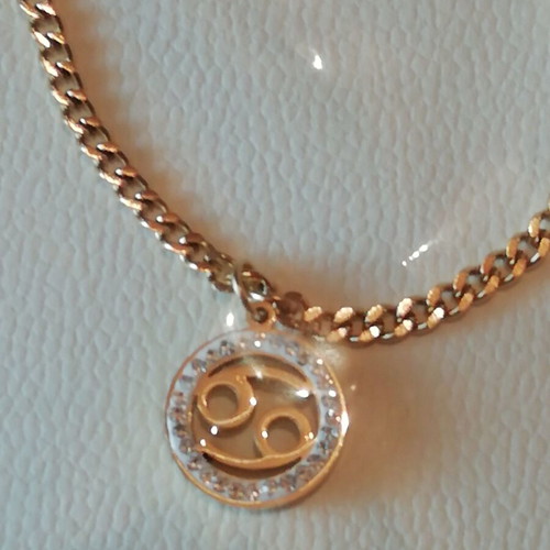 Cancer Zodiac Necklace steel gold-plated pendant with clear zircon new