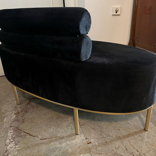 Inart sofa in like new condition with black velvet and gold metal legs