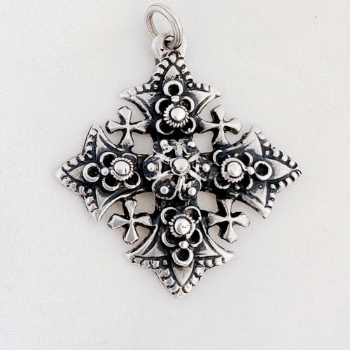 Vintage Malta Knights Cross silver 925 pendant used, handmade