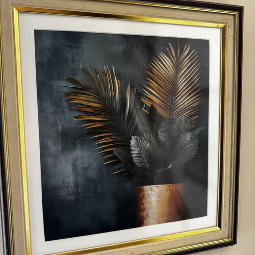 Framed art print with double frame and green background, like new