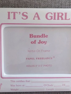 Ceramic photo frame for baby pink white new 19x15cm