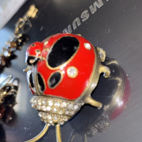 Ladybug Vintage Metal Trinket Box used with Enamel and Strass