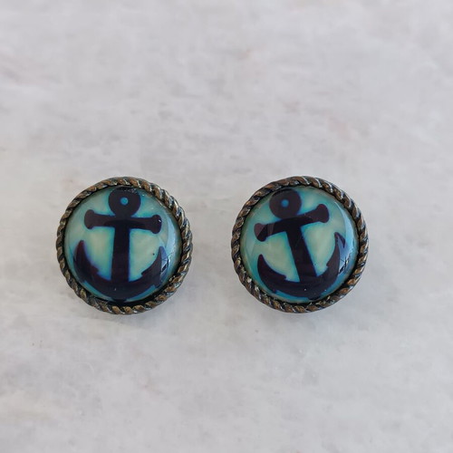 Earrings used with anchor design, blue, with box now
