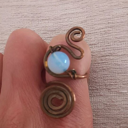 Handmade moonstone ring set used, copper with pink and gold tones