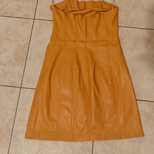 Mini mustard leather dress Zara XS like new