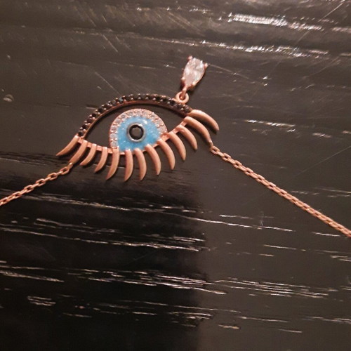 Silver Necklace in Rose Gold Color like New with Semi-Precious Stones