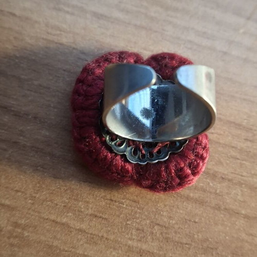 Handmade red knitted ring one size like new