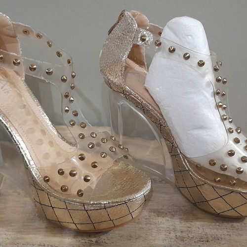 Plexiglass platform sandals transparent with gold quilting new size 37