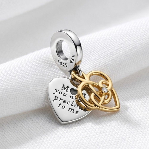 Pandora double heart charm S925 ALE, new, gold and silver