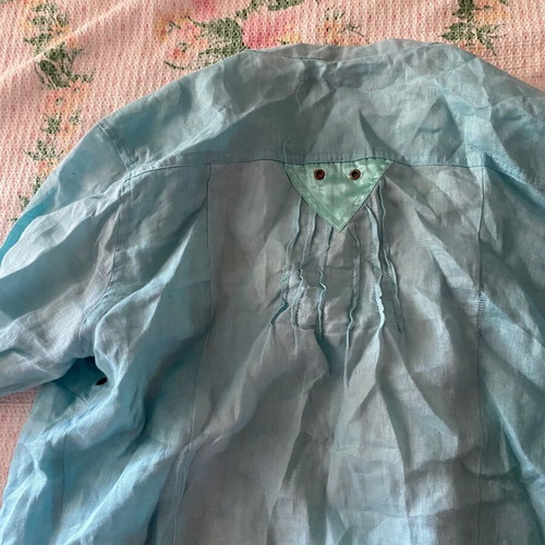 Sarah Lawrence linen shirt used, blue turquoise, size M