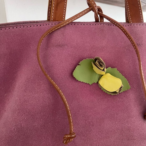 Stefanel leather suede handbag used, pink with floral design