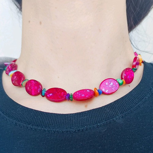 Handmade Mother of Pearl Necklace stainless steel, multicolor