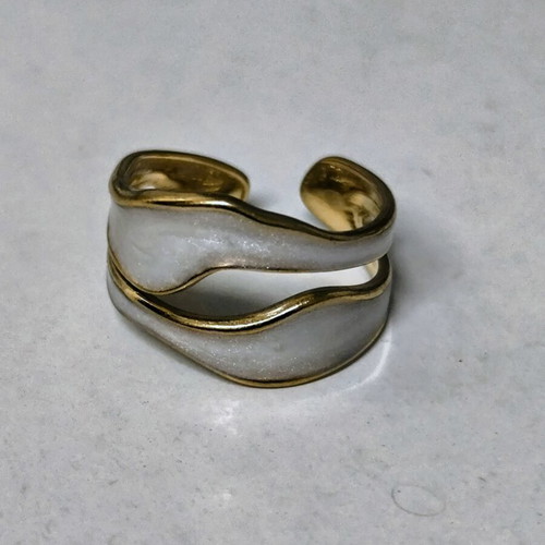 Women's gold and white wave ring new, adjustable minimal design