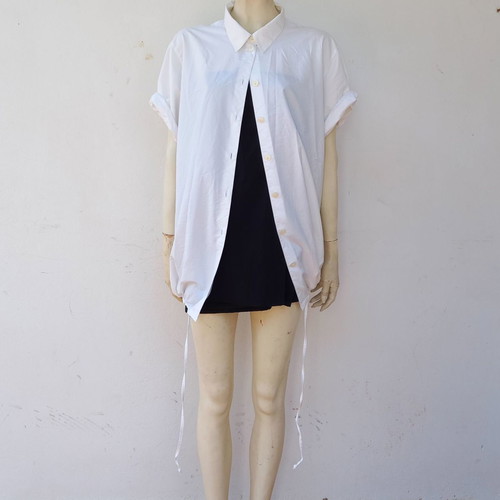 Oversize white shirt used with drawstring detail