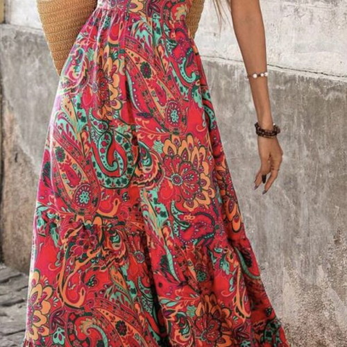 Summer dress like new with back tie and fuchsia patterns